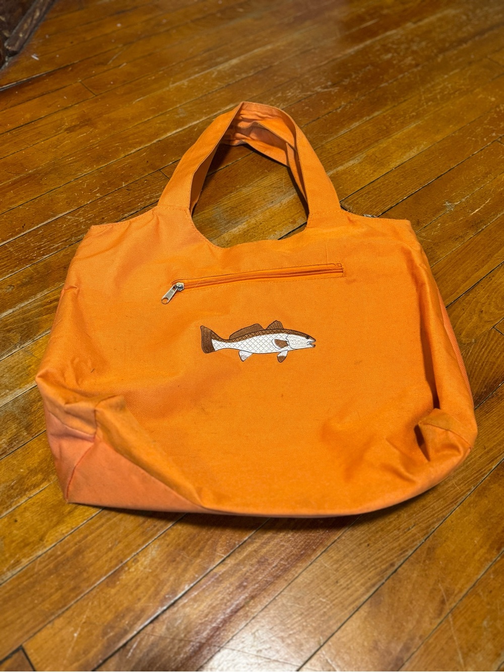 Orange Fish Embroidered Tote Bag